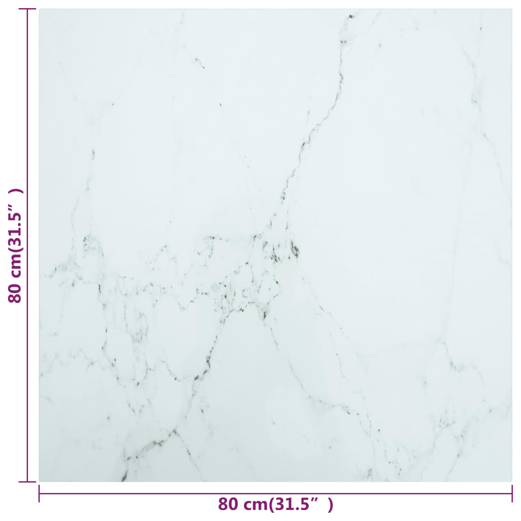 322257 vidaXL Table Top White 80x80 cm 6 mm Tempered Glass with Marble Design