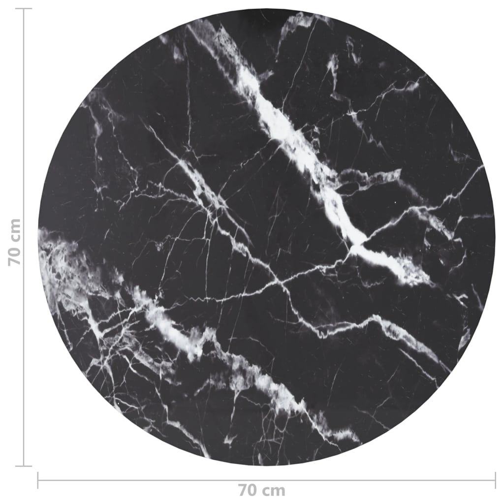 322265 vidaXL Table Top Black Ø70x0,8 cm Tempered Glass with Marble Design
