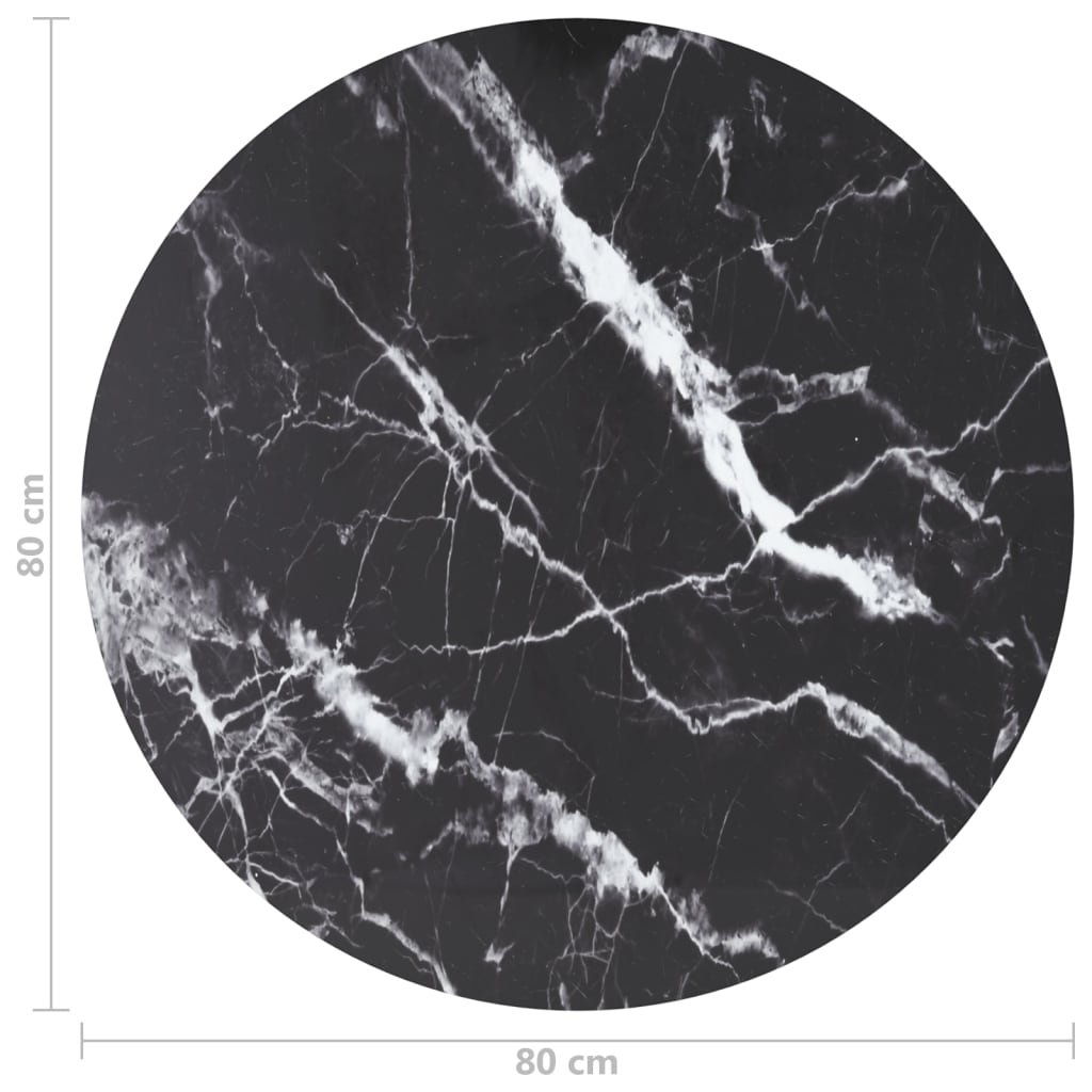 322266 vidaXL Table Top Black Ø80x1 cm Tempered Glass with Marble Design