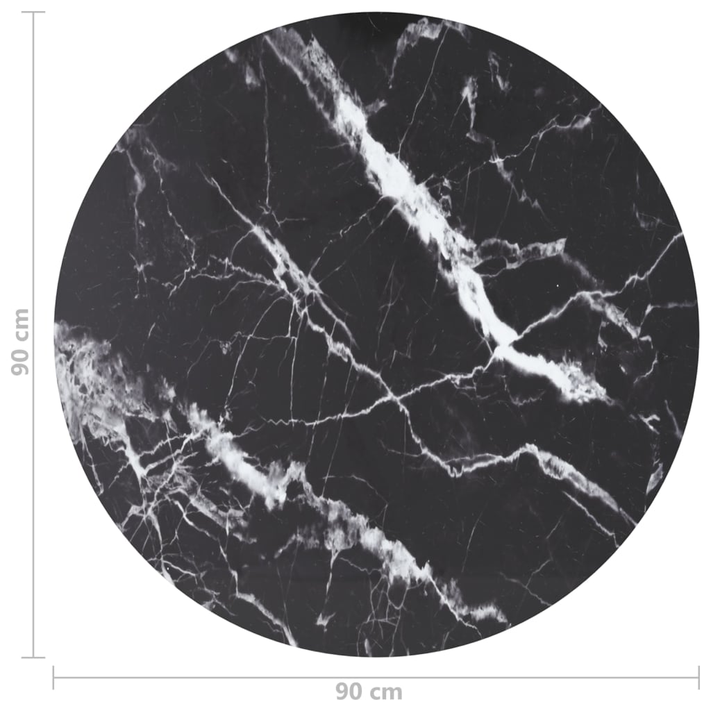 Table Top Black Ø90x1 cm Tempered Glass with Marble Design