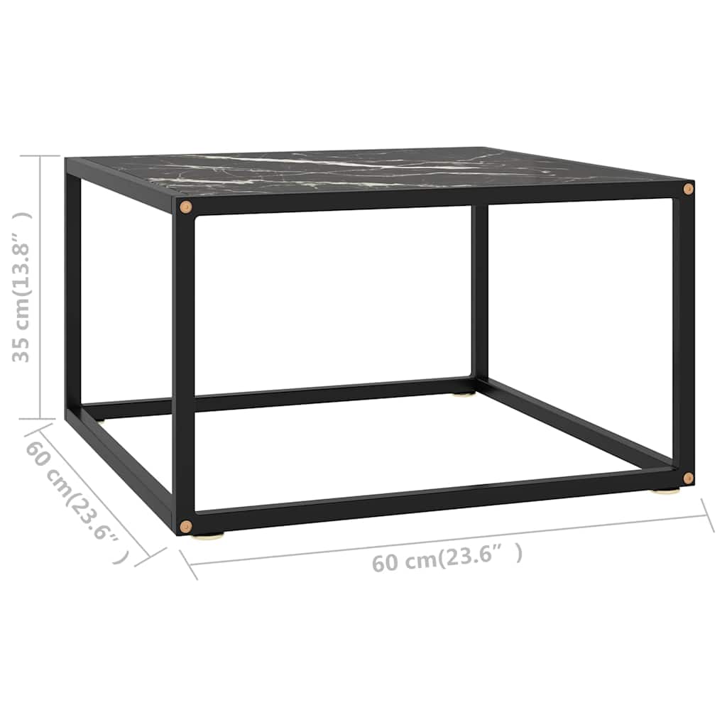 322874 vidaXL Coffee Table Black with Black Marble Glass 60x60x35 cm