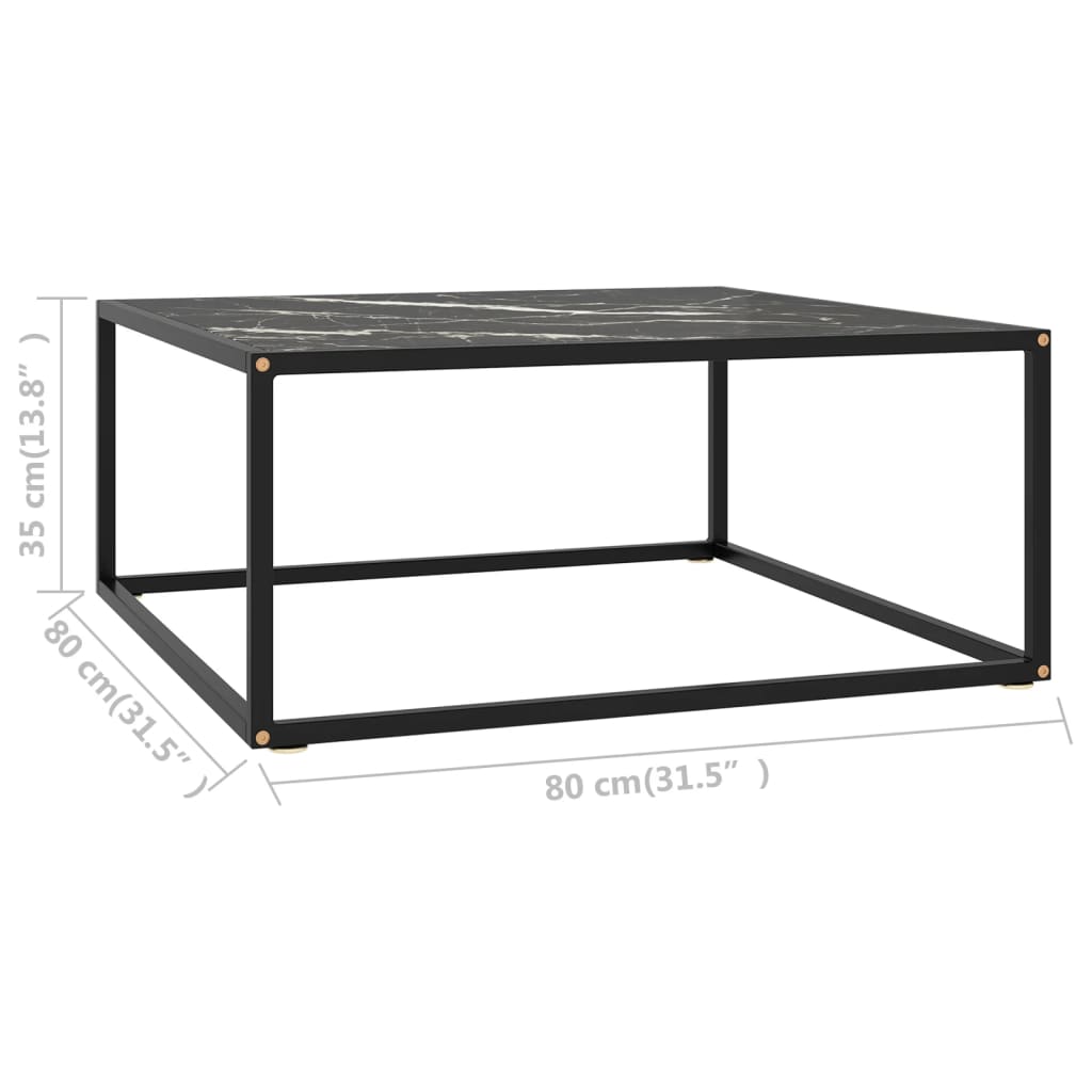 322878 vidaXL Coffee Table Black with Black Marble Glass 80x80x35 cm