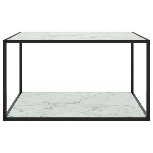 Coffee Table Black with White Marble Glass 90x90x50 cm Coffee Table Black with White Marble Glass 90x90x50 cm