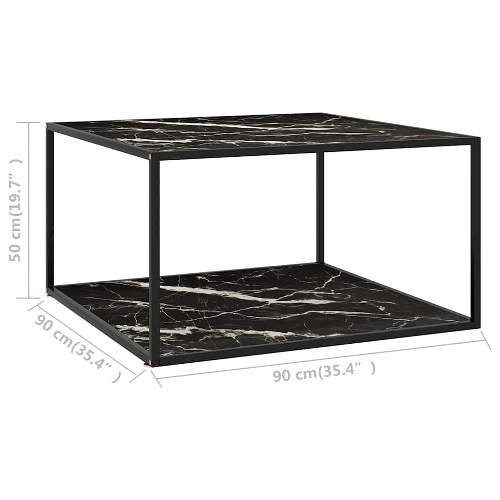 322914 vidaXL Coffee Table Black with Black Marble Glass 90x90x50 cm