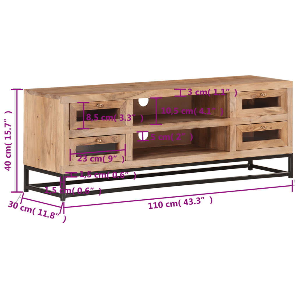 323503 vidaXL TV Cabinet 110x30x40 cm Solid Acacia Wood