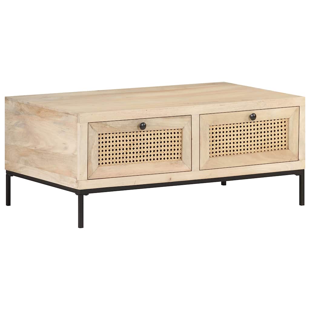323511 vidaXL Coffee Table 90x50x37 cm Solid Mango Wood and Natural Cane