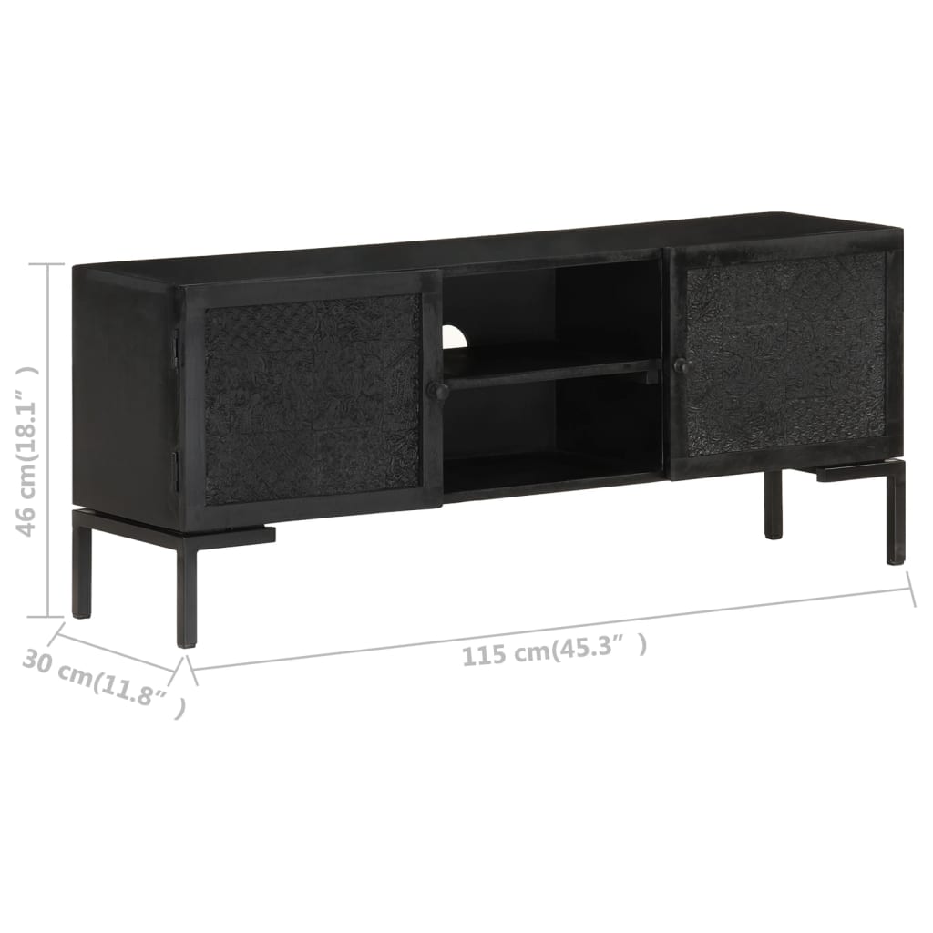 323577 vidaXL TV Cabinet Black 115x30x46 cm Solid Mango Wood