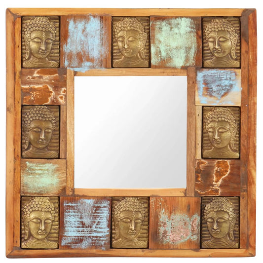 Mirror with Buddha Cladding 50x50 cm Solid Reclaimed Wood Mirror with Buddha Cladding 50x50 cm Solid Reclaimed Wood