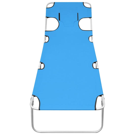 Folding Sun Lounger with Head Cushion Steel Turqoise Blue Folding Sun Lounger with Head Cushion Steel Turqoise Blue