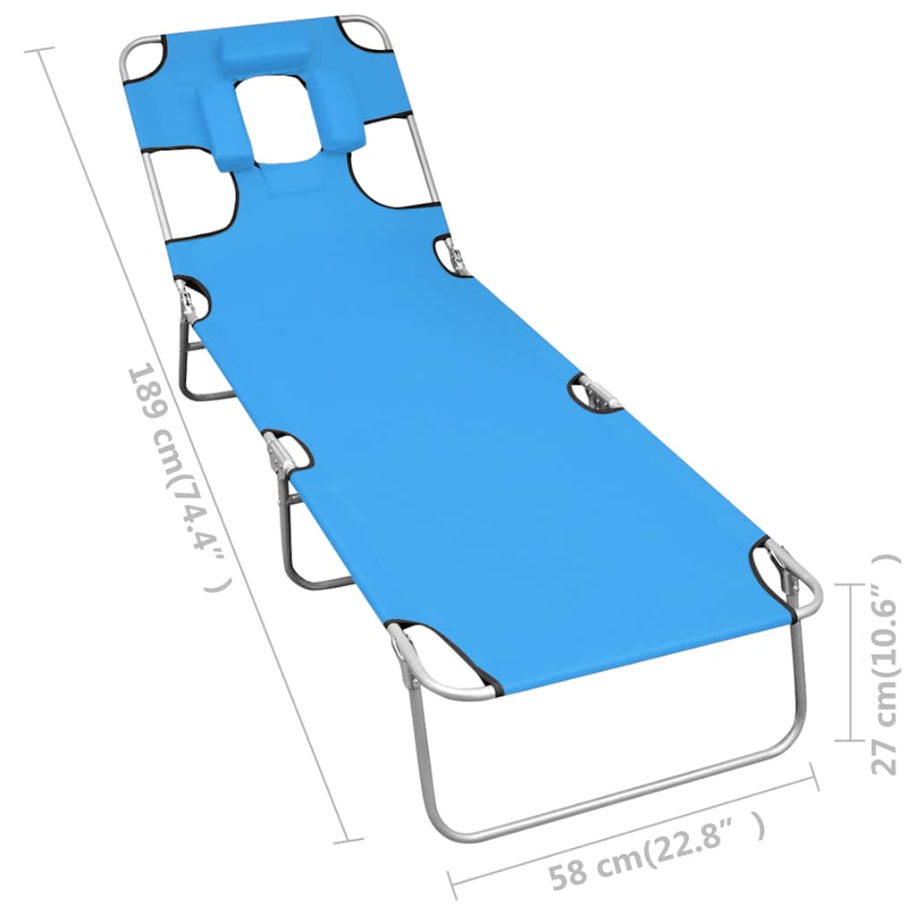 Folding Sun Lounger with Head Cushion Steel Turqoise Blue