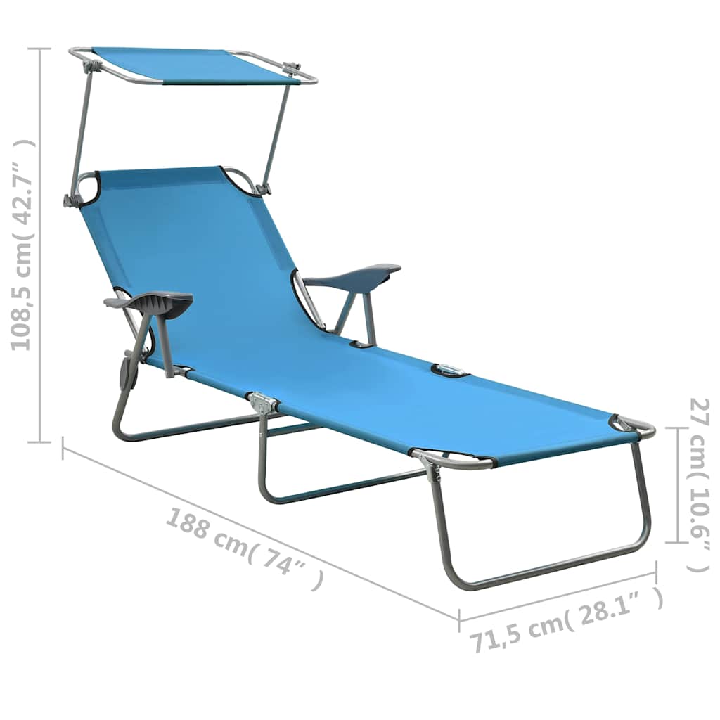 310336 vidaXL Sun Lounger with Canopy Steel Blue