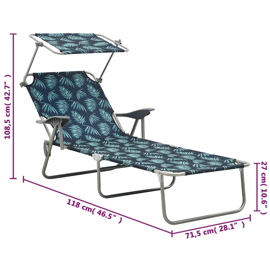 Outdoor Sunbed | Leaf print | Steel frame | One size | Foldable