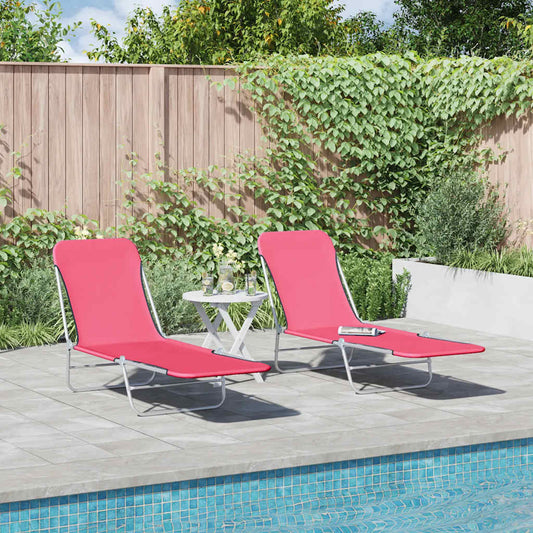 Folding Sun Loungers 2 pcs Steel and Fabric Pink Folding Sun Loungers 2 pcs Steel and Fabric Pink