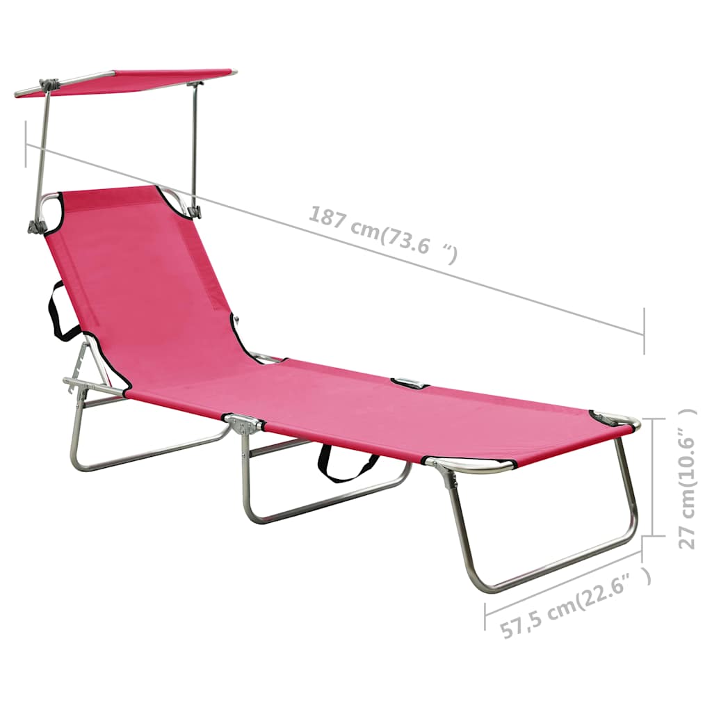 310363 vidaXL Folding Sun Lounger with Canopy Pink Aluminium