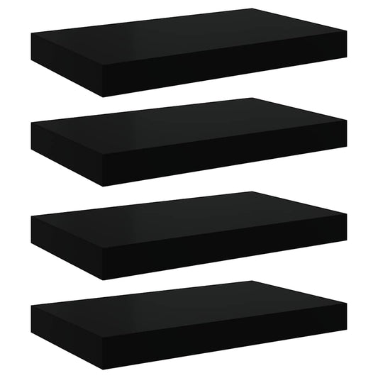 Floating Wall Shelves 4 pcs High Gloss Black 40x23.5x3.8 cm MDF Floating Wall Shelves 4 pcs High Gloss Black 40x23.5x3.8 cm MDF