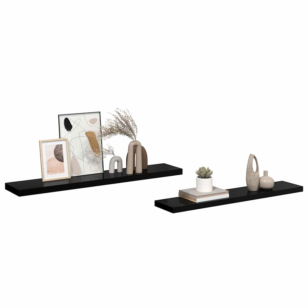 Floating Wall Shelves 2 pcs High Gloss Black 120x23.5x3.8cm MDF
