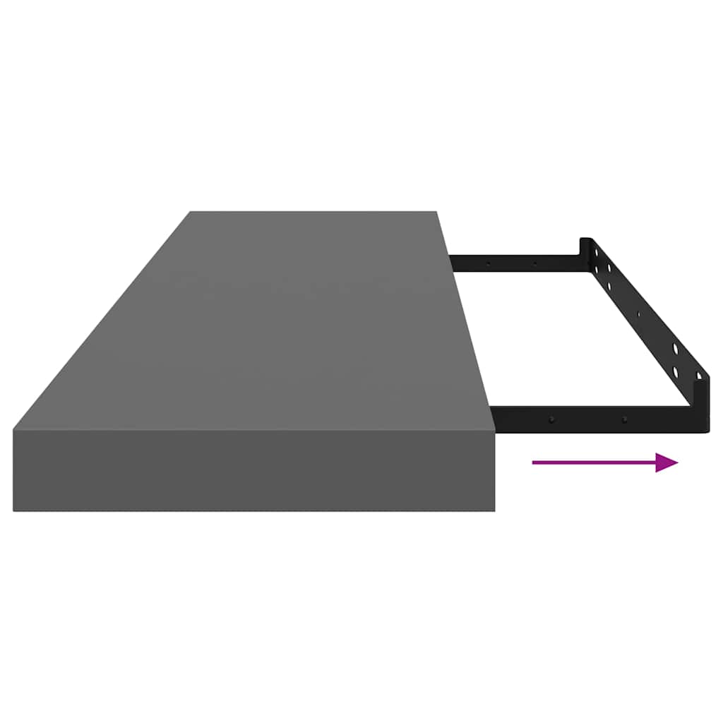 Floating Wall Shelves 2 pcs High Gloss Grey 90x23.5x3.8 cm MDF