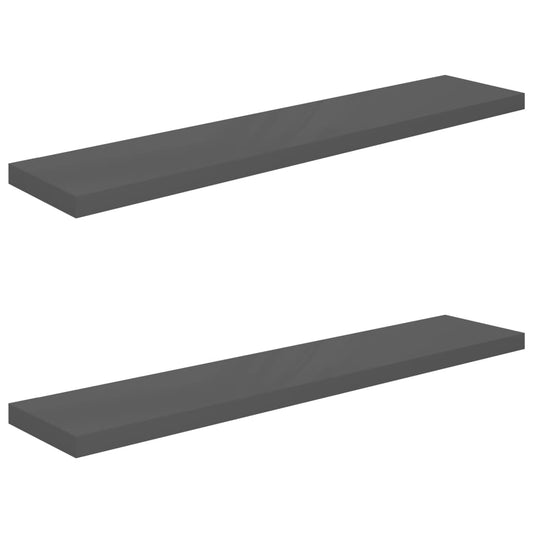 Floating Wall Shelves 2 pcs High Gloss Grey 120x23.5x3.8 cm MDF Floating Wall Shelves 2 pcs High Gloss Grey 120x23.5x3.8 cm MDF