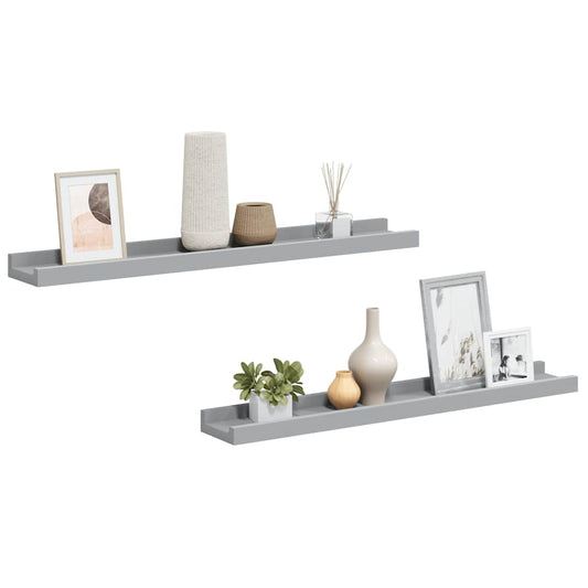 Picture Frame Ledge Shelves 2 pcs Grey 60x9x3 cm MDF Picture Frame Ledge Shelves 2 pcs Grey 60x9x3 cm MDF