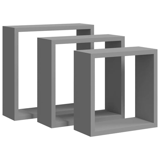 Wall Cube Shelves 3 pcs Grey MDF Wall Cube Shelves 3 pcs Grey MDF