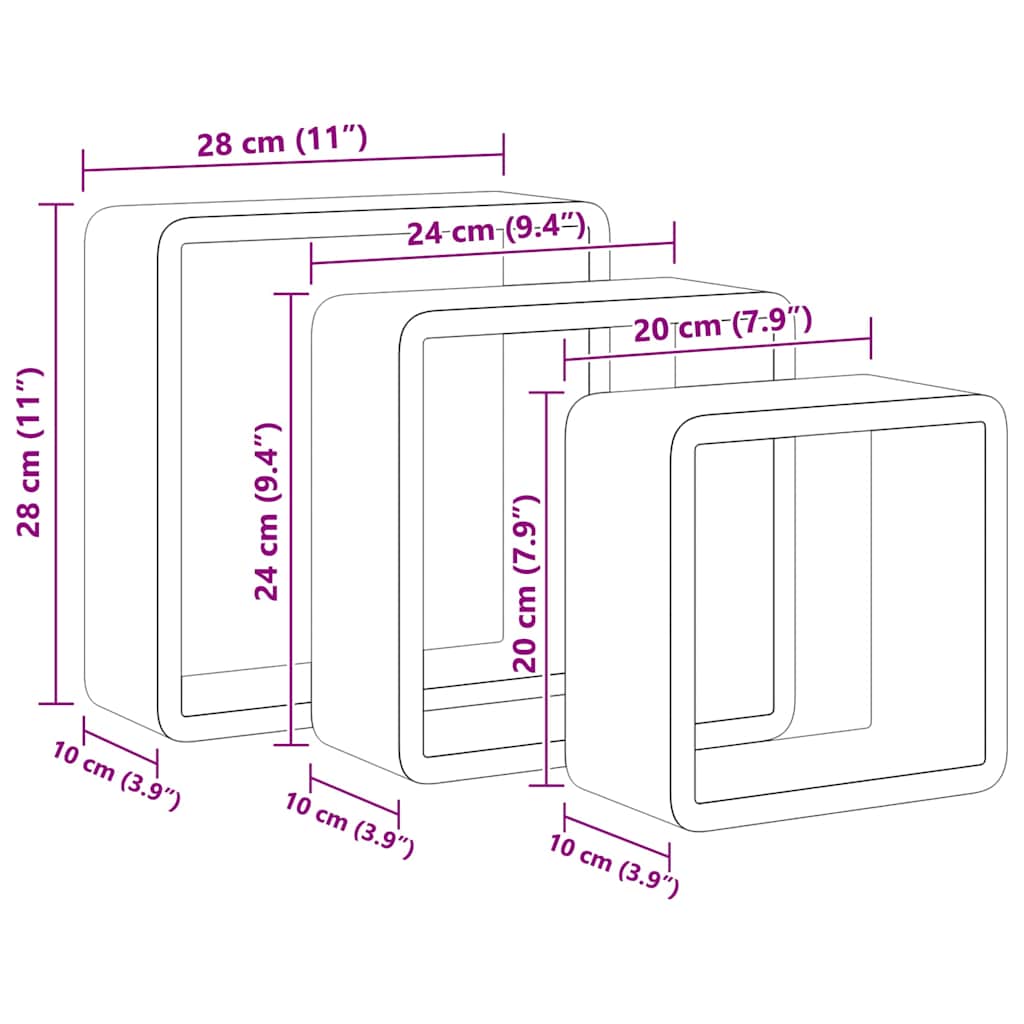 Wall Cube Shelves 3 pcs White MDF