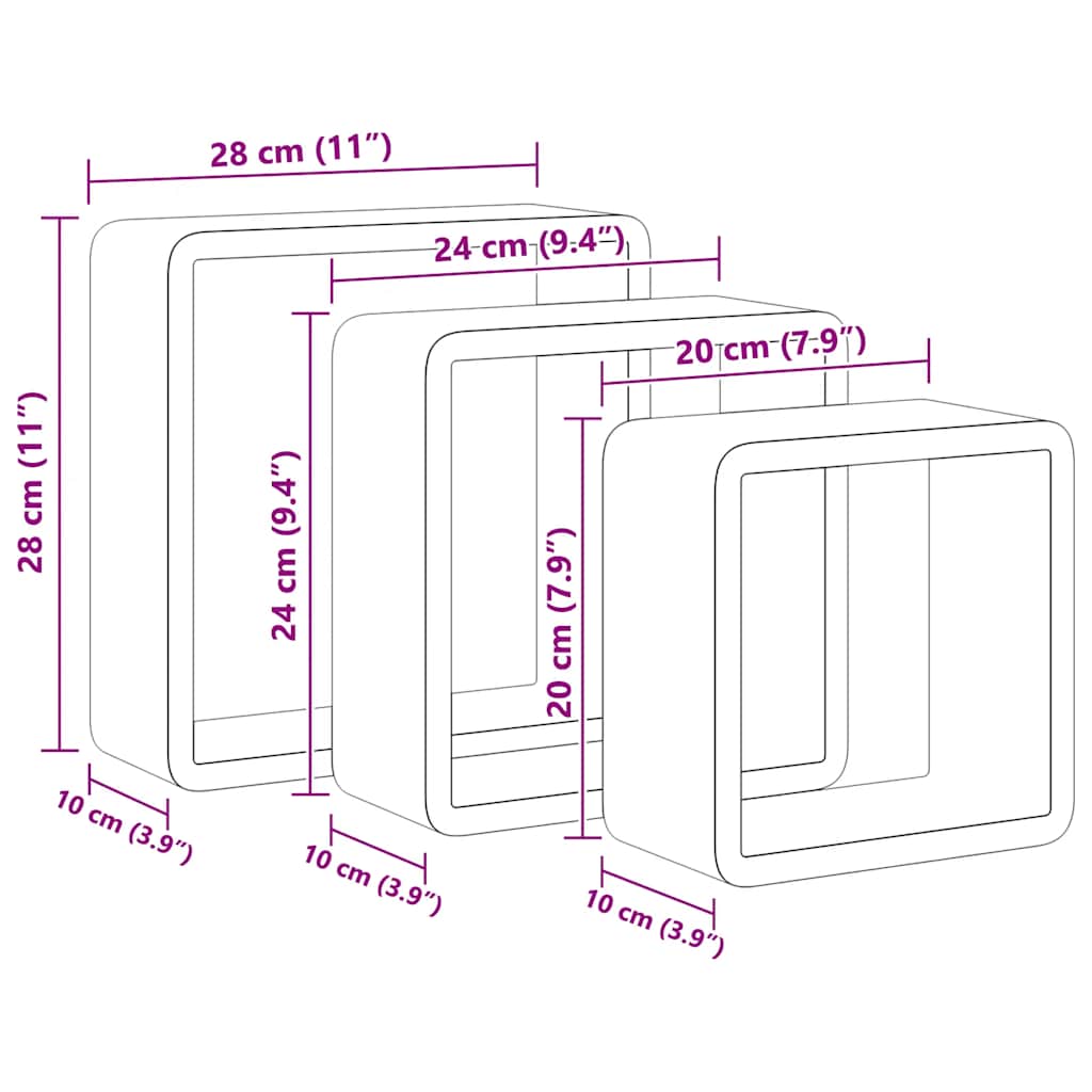Wall Cube Shelves 3 pcs Grey MDF