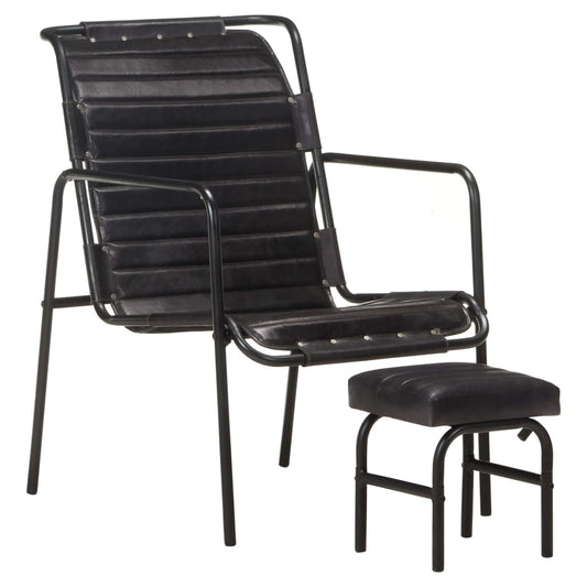 Relaxing Armchair with a Footrest Black Real Leather Relaxing Armchair with a Footrest Black Real Leather