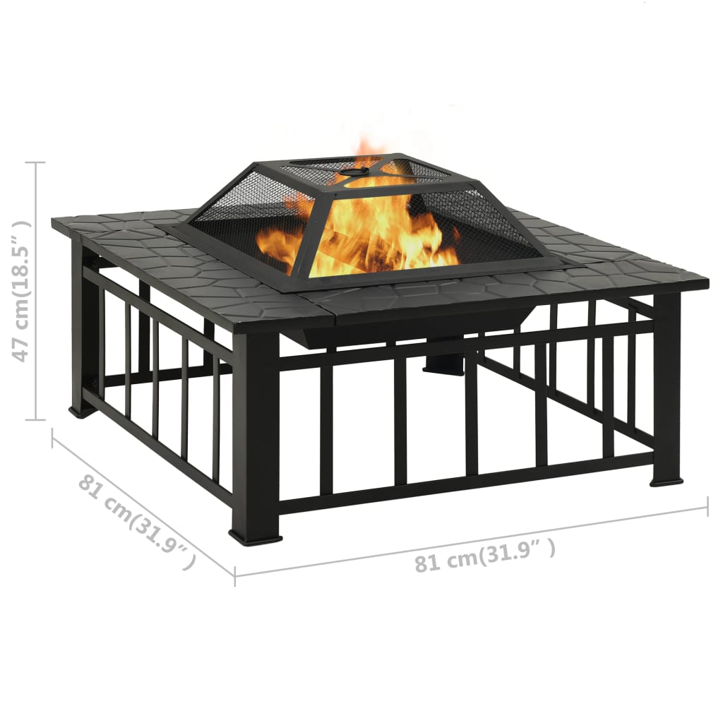 311888 vidaXL Garden Fire Pit with Poker 81x81x47 cm XXL Steel
