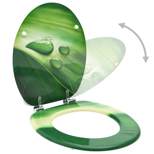 WC Toilet Seats with Lid 2 pcs MDF Green Water Drop Design WC Toilet Seats with Lid 2 pcs MDF Green Water Drop Design