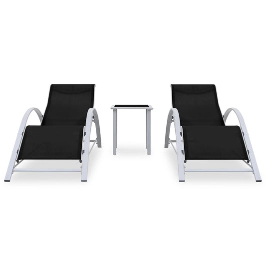 Sun Lounger | Black, Silver | Aluminium, Textilene, Steel, Tempered Glass Sun Lounger | Black, Silver | Aluminium, Textilene, Steel, Tempered Glass