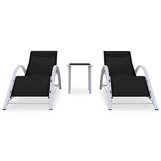 310534 vidaXL Sun Loungers 2 pcs with Table Aluminium Black 310534 vidaXL Sun Loungers 2 pcs with Table Aluminium Black