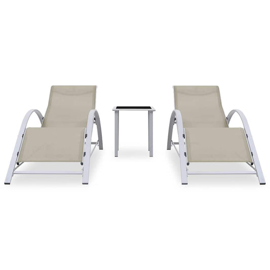 310536 vidaXL Sun Loungers 2 pcs with Table Aluminium Cream 310536 vidaXL Sun Loungers 2 pcs with Table Aluminium Cream