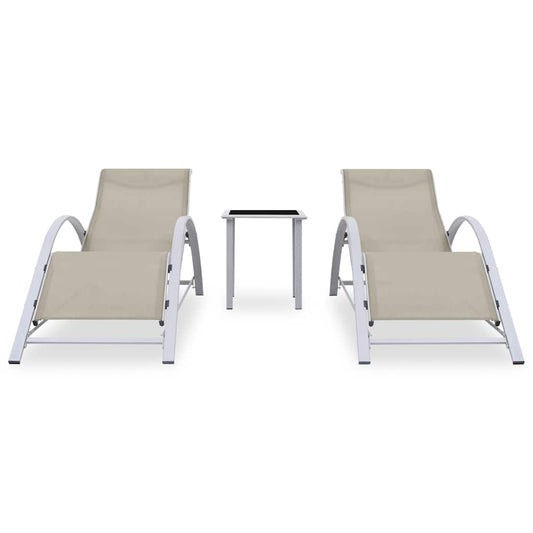 Sun Loungers 2 pcs with Table Aluminium Cream Sun Loungers 2 pcs with Table Aluminium Cream