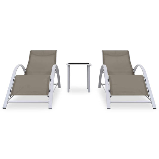 310538 vidaXL Sun Loungers 2 pcs with Table Aluminium Taupe 310538 vidaXL Sun Loungers 2 pcs with Table Aluminium Taupe