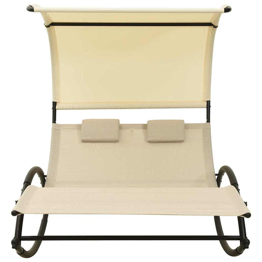 310548 vidaXL Double Sun Lounger with Canopy Textilene Cream 310548 vidaXL Double Sun Lounger with Canopy Textilene Cream