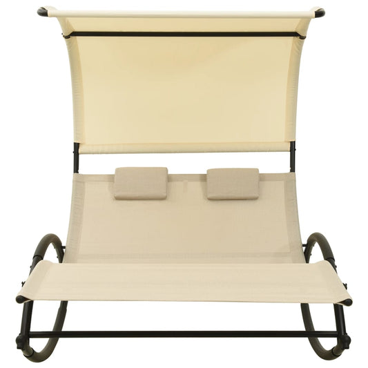 Double Sun Lounger with Canopy Textilene Cream Double Sun Lounger with Canopy Textilene Cream