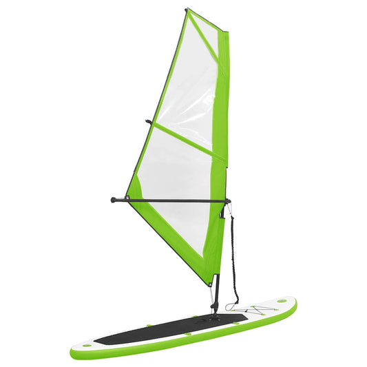 Inflatable Stand Up Paddleboard with Sail Set Green and White Inflatable Stand Up Paddleboard with Sail Set Green and White