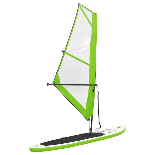 Inflatable Stand Up Paddleboard with Sail Set Green and White Inflatable Stand Up Paddleboard with Sail Set Green and White