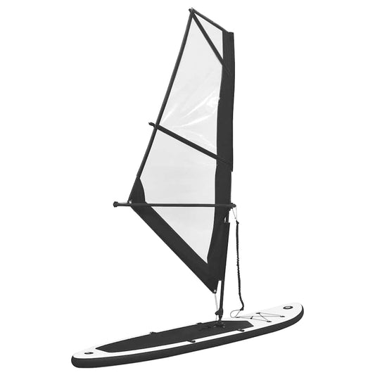 Inflatable Stand Up Paddleboard with Sail Set Black and White Inflatable Stand Up Paddleboard with Sail Set Black and White