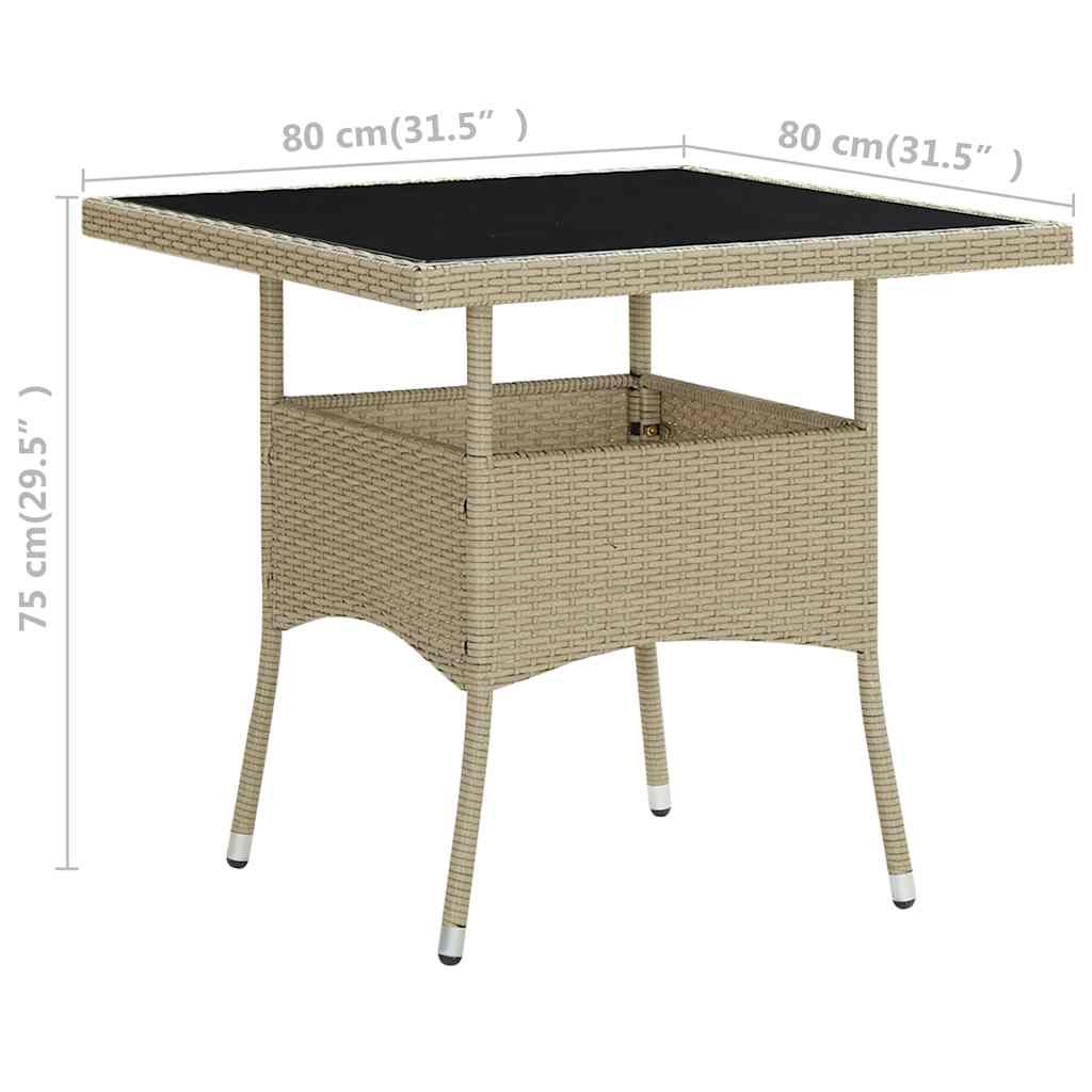310551 vidaXL Outdoor Dining Table Beige Poly Rattan and Glass