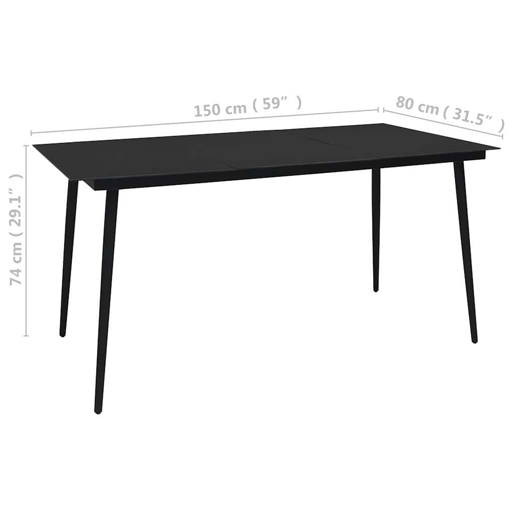 312158 vidaXL Garden Dining Table Black 150x80x74 cm Steel and Glass