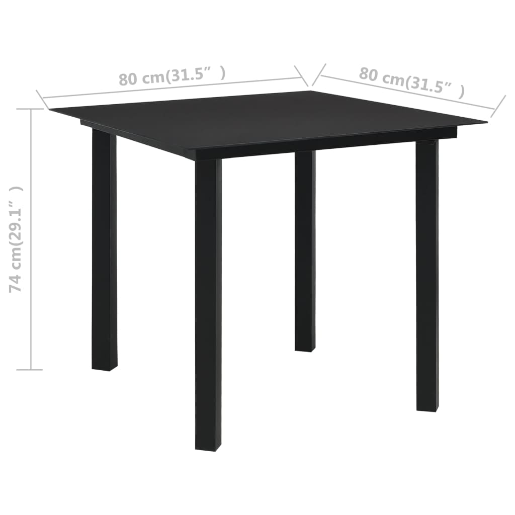 312161 vidaXL Garden Dining Table Black 80x80x74 cm Steel and Glass