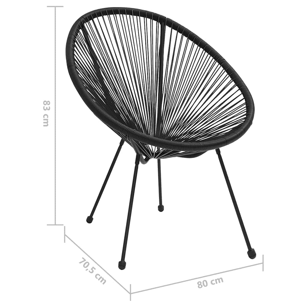 Moon Chair | Set of 2 | Black | Round PVC Rattan | Garden Chair | Round
