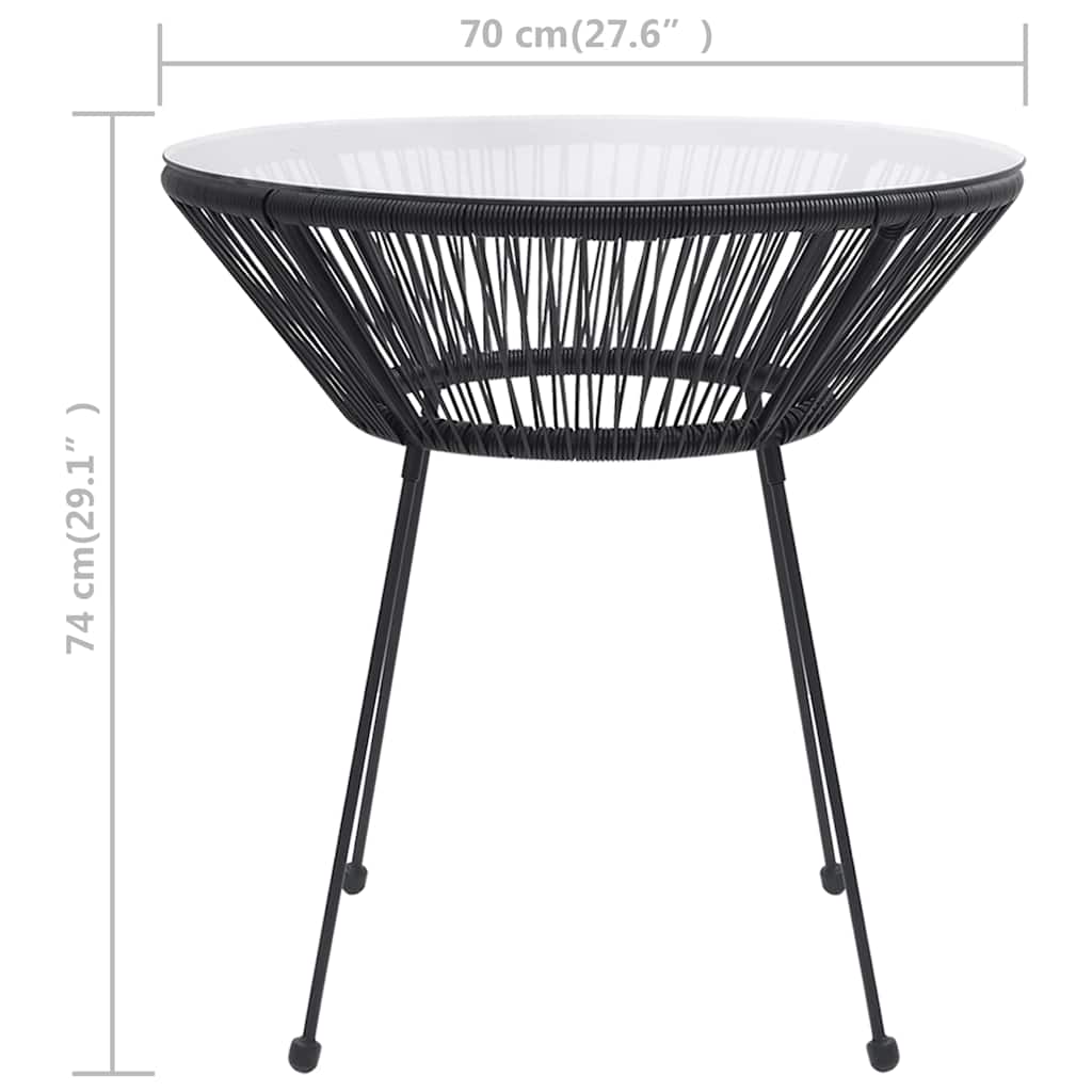 312165 vidaXL Garden Dining Table Black Ø70x74 cm Rattan and Glass