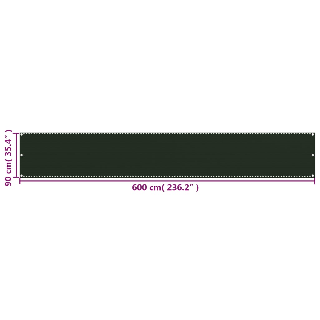 Balcony Screen Dark Green 90x600 cm HDPE