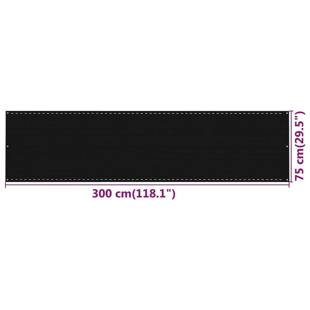 Balcony Screen Black 75x300 cm HDPE