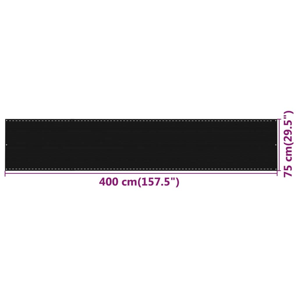 Balcony Screen Black 75x400 cm HDPE