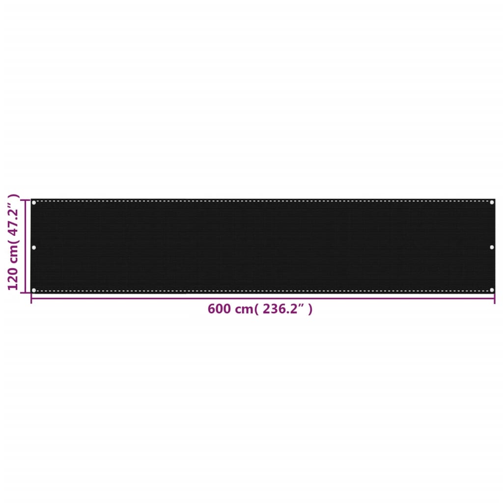 Balcony Screen Black 120x600 cm HDPE