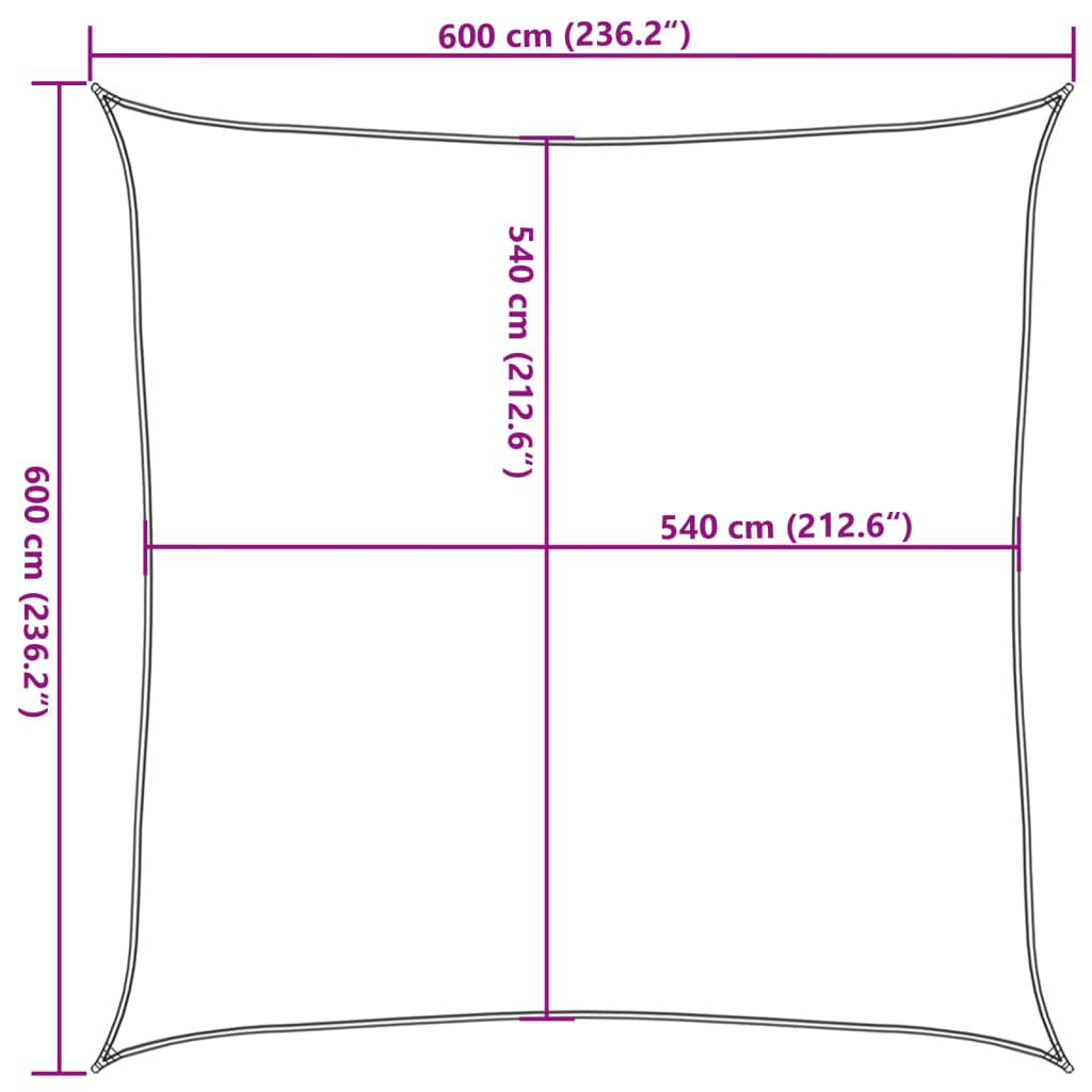 311719 vidaXL Sunshade Sail 160 g/m² Black 6x6 m HDPE