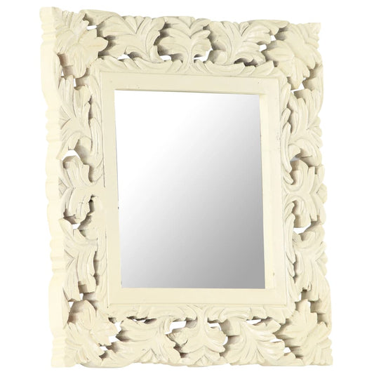 Hand Carved Mirror White 50x50 cm Solid Mango Wood Hand Carved Mirror White 50x50 cm Solid Mango Wood
